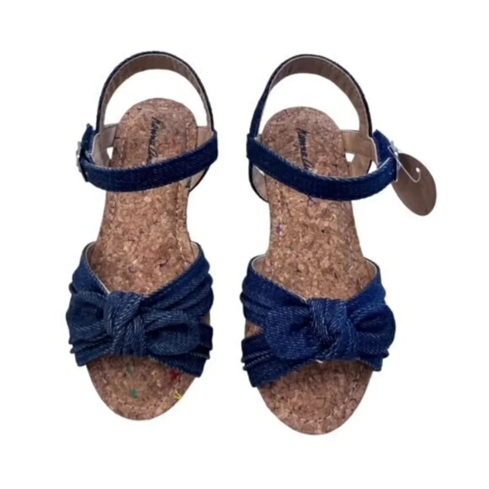 NIB Hanna Andersson Blue Denim Sandals Size 13 Cathrin‎ Buckle Bow